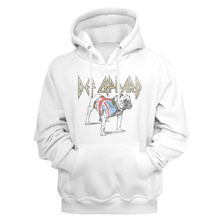 Def Leppard - Bulldog | White L/S Pullover Adult Hoodie - Coastline Mall