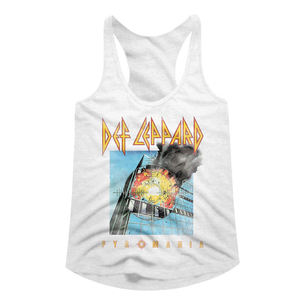 Def Leppard-Faded Pyromania-White Ladies Racerback - Coastline Mall