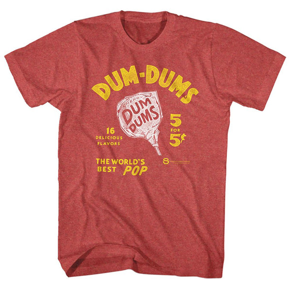 Dum Dums - World's Best Pop | Red Heather S/S Adult T-Shirt | Clothing, Shoes & Accessories:Adult Unisex Clothing:T-Shirts - Coastline Mall