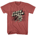 Flash Gordon-Map/Rocket/Flash-Red Heather Adult S/S Tshirt - Coastline Mall
