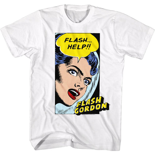 Flash Gordon-Help!!-White Adult S/S Tshirt - Coastline Mall