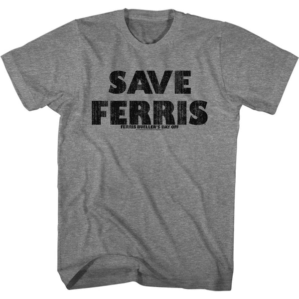Ferris Bueller's Day Off - Save Ferris | Graphite Heather S/S Adult T-Shirt - Coastline Mall