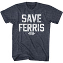 Ferris Bueller's Day Off - Save Ferris White Ink | Navy Heather S/S Adult T-Shirt - Coastline Mall