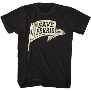 Ferris Beuller'S Day Off - Save Ferris Pennant | Black S/S Adult T-Shirt  - Coastline Mall