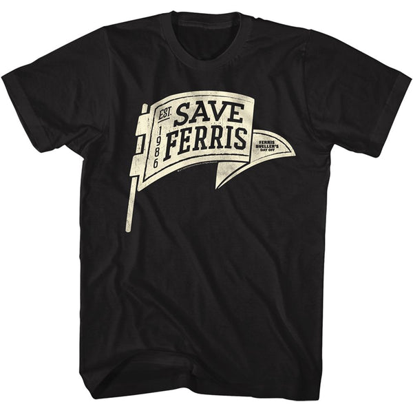 Ferris Beuller'S Day Off - Save Ferris Pennant | Black S/S Adult T-Shirt  - Coastline Mall