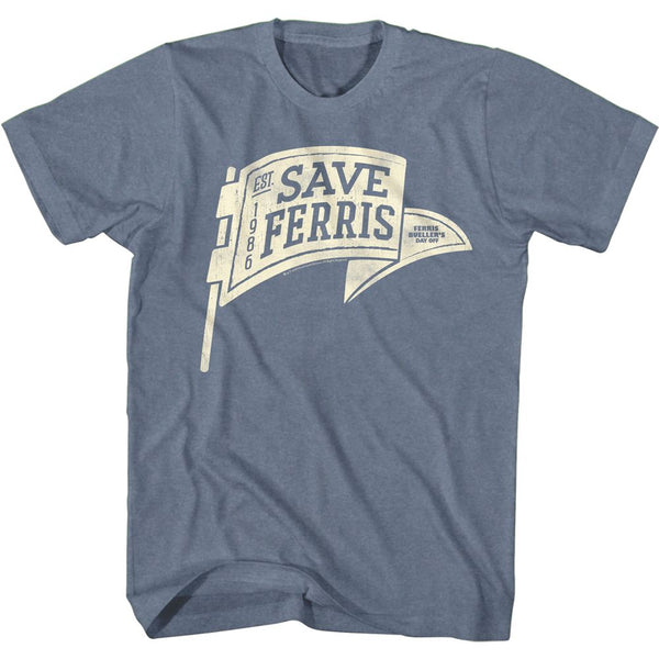 Ferris Bueller's Day Off - Save Ferris Pennant | Indigo Heather S/S Adult T-Shirt - Coastline Mall