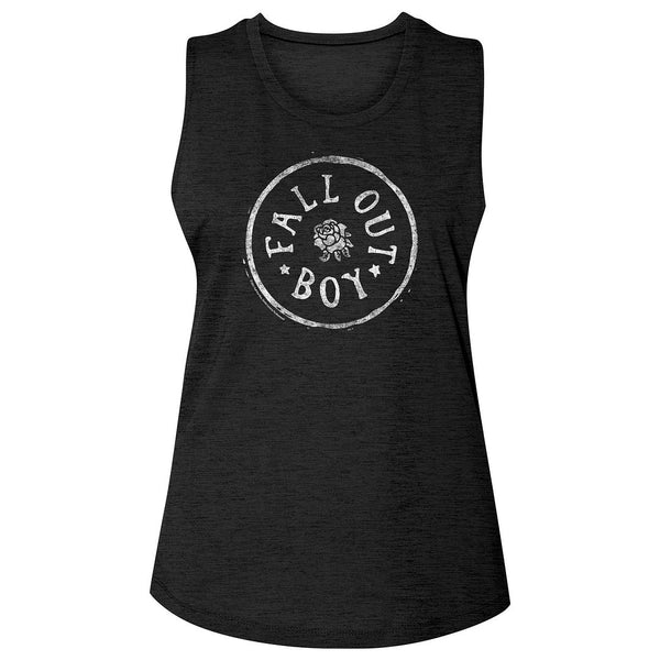 Fall Out Boy - Circle Rose Logo Black Ladies Sleeveless Slub T-Shirt tee Officially Licensed Clothing and Apparel from Coastline Mall.