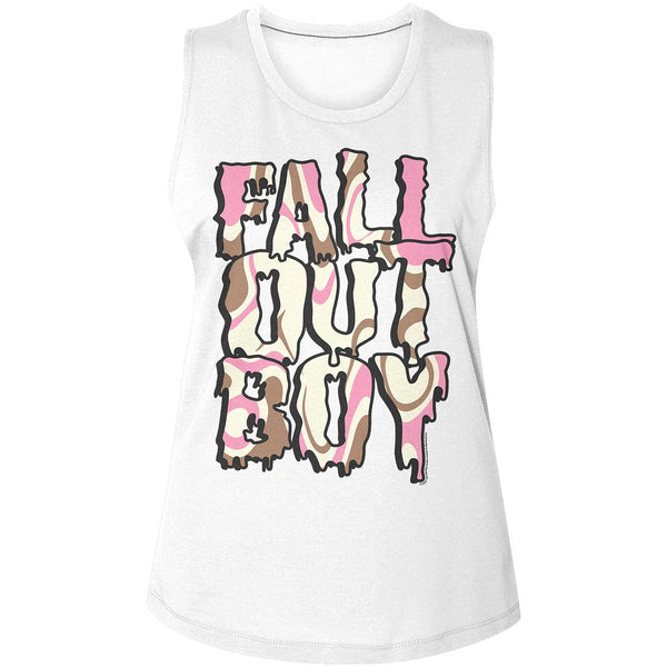Fall Out Boy - Neapolitan Logo White Ladies Muscle Tank T-Shirt tee - Coastline Mall