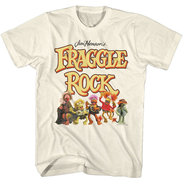 Fraggle Rock - Fraggies And Logo Logo Natural Short Sleeve Adult T-Shirt tee - Coastline Mall