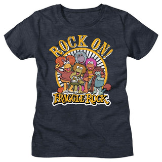 Jim Henson's Fraggle Rock - Rock On Logo Navy Heather Short Sleeve Ladies T-Shirt tee - Coastline Mall
