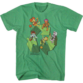 Jim Henson's Fraggle Rock - Recycle Symbol Logo Kelly Heather Short Sleeve Adult T-Shirt tee - Coastline Mall