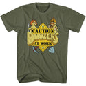 Jim Henson's Fraggle Rock - Caution Doozers Logo Military Green Short Sleeve  Adult T-Shirt tee - Coastline Mall