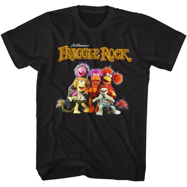 Jim Henson's Fraggle Rock - Group Shot Logo Black Short Sleeve Adult T-Shirt tee - Coastline Mall