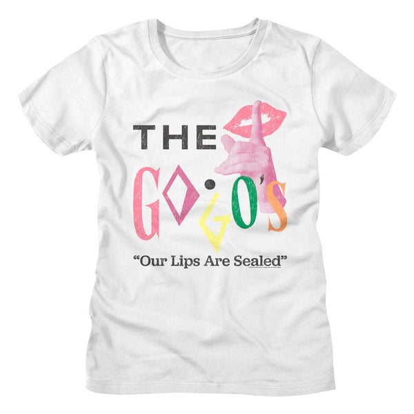 The Go Go's - Lips Are Sealed Logo White Ladies Bella Short Sleeve T-Shirt tee - Coastline Mall