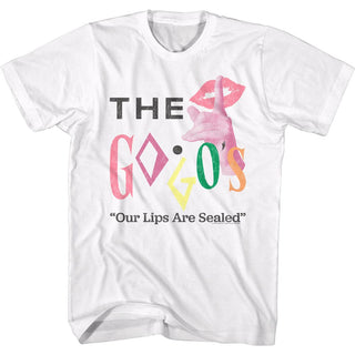 The Go Go's - Lips Are Sealed Logo White Adult Short Sleeve T-Shirt tee - Coastline Mall