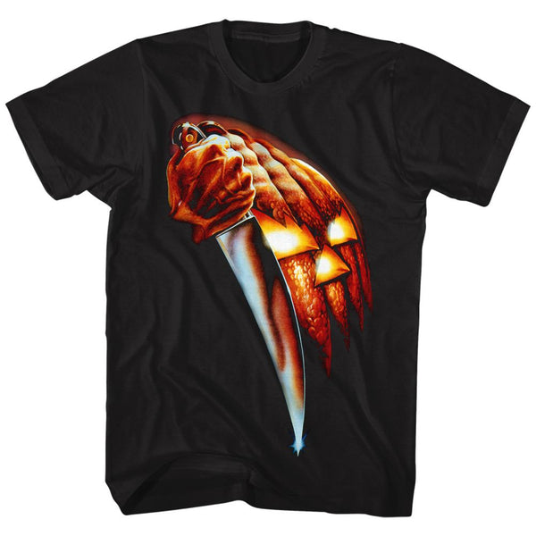 Halloween - Pumpkin Knife Logo Black Adult Short Sleeve T-Shirt tee - Coastline Mall