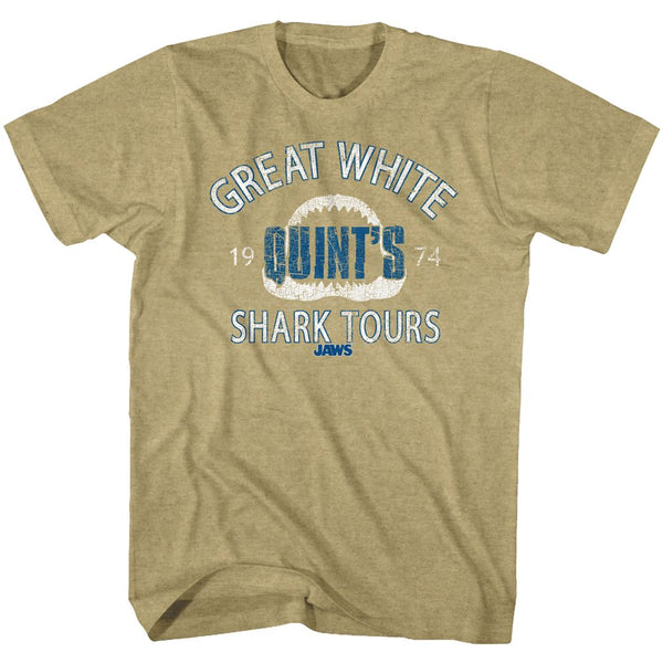 Jaws-Shark Tour2-Khaki Heather Adult S/S Tshirt - Coastline Mall