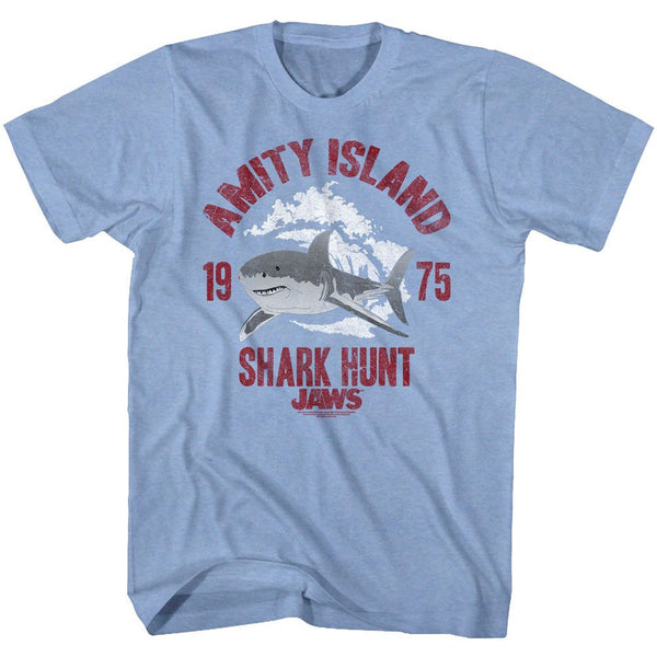 Jaws-Shark Hunt-Light Blue Heather Adult S/S Tshirt - Coastline Mall