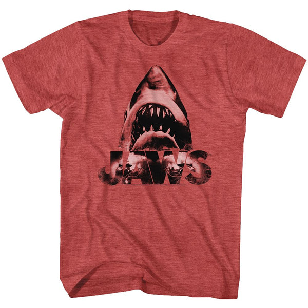 Jaws-Burnt Jaws-Red Heather Adult S/S Tshirt - Coastline Mall