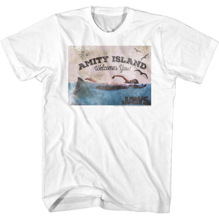 Jaws-Welcome-White Adult S/S Tshirt - Coastline Mall