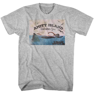 Jaws-Welcome-Gray Heather Adult S/S Tshirt - Coastline Mall