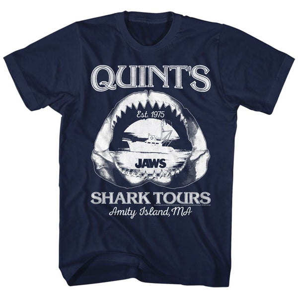 Jaws-Shark Tours-Navy Adult S/S Tshirt - Coastline Mall