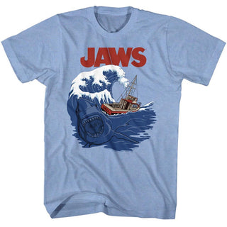 Jaws-Shark Swell-Light Blue Heather Adult S/S Tshirt - Coastline Mall