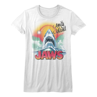 Jaws-Beachy Airbrush-White Ladies S/S Tshirt - Coastline Mall