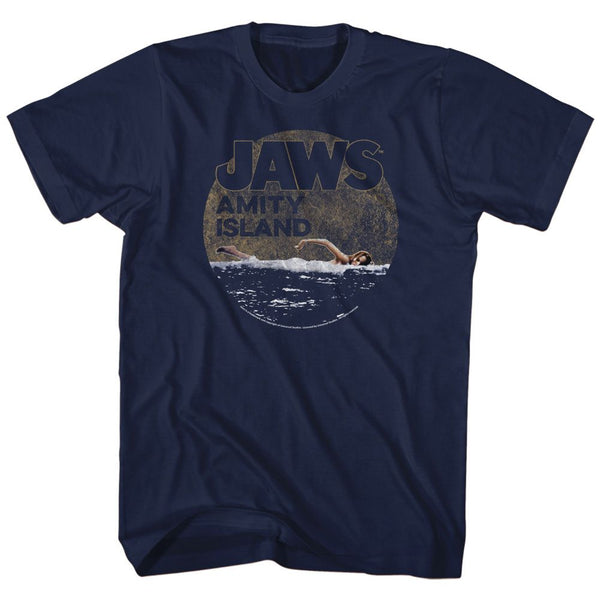 Jaws-Late Swim-Navy Adult S/S Tshirt - Coastline Mall