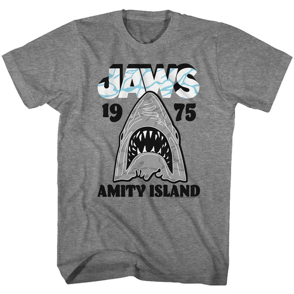 Jaws-Gray White-Graphite Heather Adult S/S Tshirt - Coastline Mall