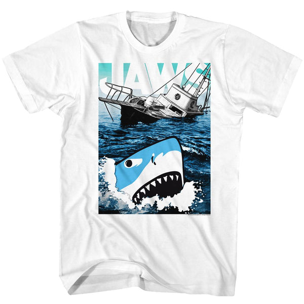 Jaws-Cartoon Sharko-White Adult S/S Tshirt - Coastline Mall