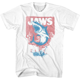Jaws - Shark & Boat Fire | White S/S Adult T-Shirt - Coastline Mall