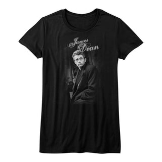 James Dean - Dean Leaning Logo Black Ladies Bella Short Sleeve T-Shirt tee - Coastline Mall