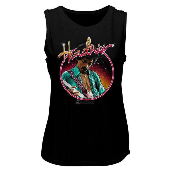 Jimi Hendrix-Neon-Black Ladies Muscle Tank - Coastline Mall
