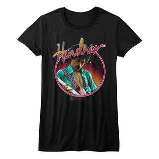 Jimi Hendrix-Neon-Black Ladies S/S Tshirt - Coastline Mall