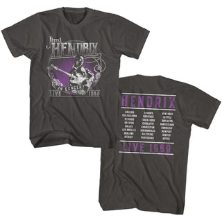 Jimi Hendrix-Live 1969-Smoke Adult S/S Front-Back Print Tshirt - Coastline Mall