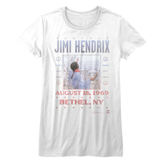 Jimi Hendrix-Woodstock-White Ladies S/S Tshirt - Coastline Mall
