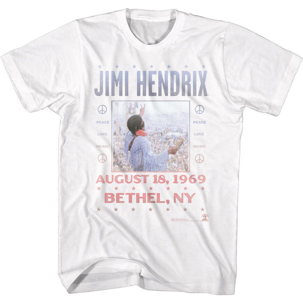 Jimi Hendrix-Woodstock-White Adult S/S Tshirt - Coastline Mall