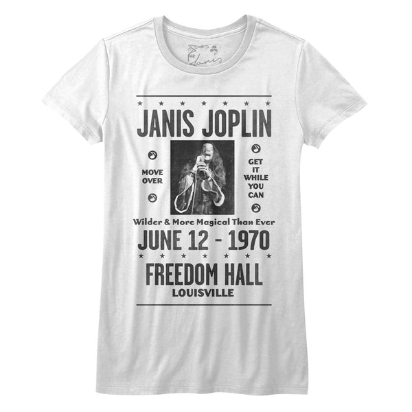 Janis Joplin - Louisville Logo White Ladies Bella Short Sleeve T-Shirt tee - Coastline Mall