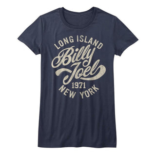 Billy Joel - Long Island Logo Navy Ladies Bella Short Sleeve T-Shirt tee - Coastline Mall