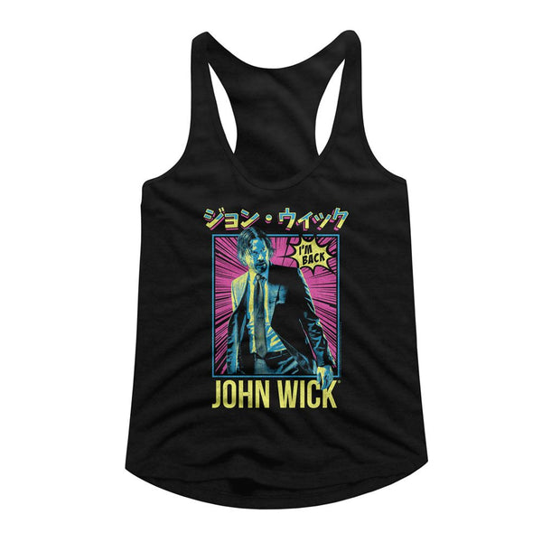 John Wick-John Wick Neon Manga Ish-Black Ladies Slimfit Racerback