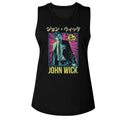 John Wick - Neon Manga Ish | Black Ladies Muscle Tank Top