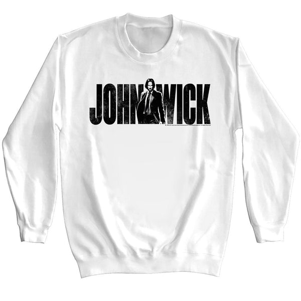 John Wick-John Wick With Name-White Adult L/S Sweatshirt
