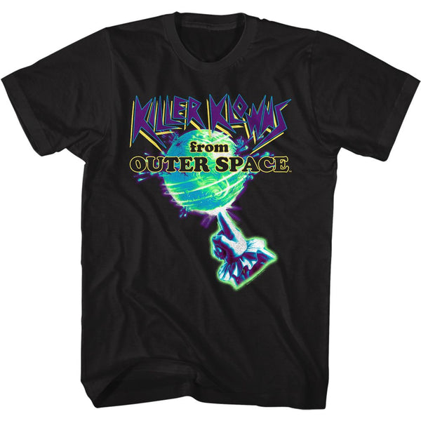 Killer Klowns-Earth And Hand In Neon-Black Adult S/S Tshirt - Coastline Mall