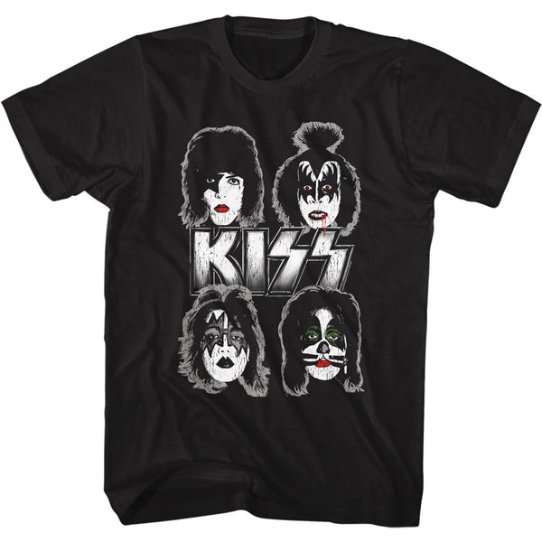 Kiss-Band Faces-Black Adult S/S Tshirt - Coastline Mall