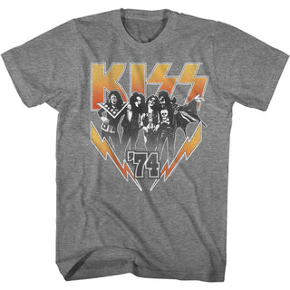 Kiss - Kiss '74 Logo Graphite Heather Short Sleeve Adult Soft Slim Fit Unisex Jersey T-Shirt tee - Coastline Mall