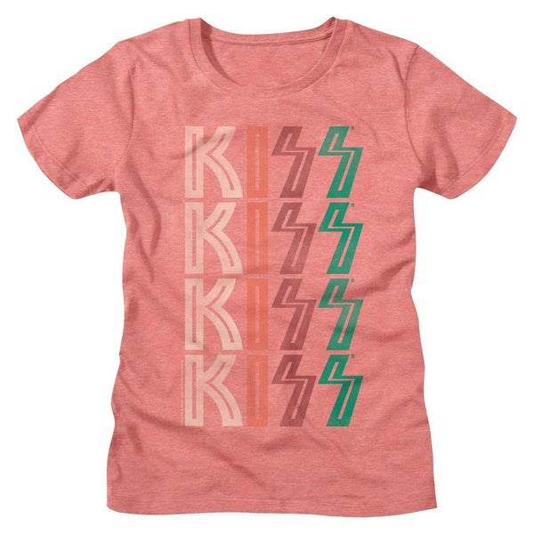 Kiss-Washed Out Logo-Sunset Heather Ladies S/S Tshirt - Coastline Mall