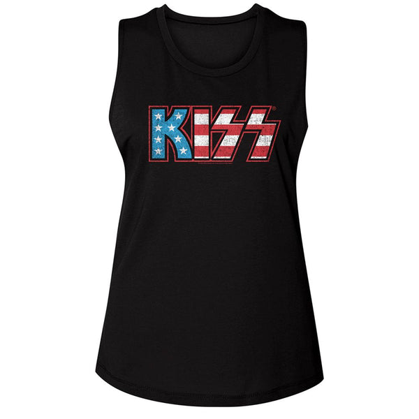 Kiss - Flag Kiss | Black Ladies Muscle Tank Top | Clothing, Shoes & Accessories:Women's Clothing:T-Shirts - Coastline Mall