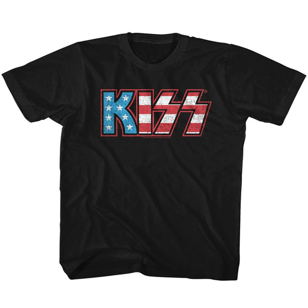 Kiss - Flag Kiss | Black S/S Youth T-Shirt | Clothing, Shoes & Accessories:Kids:Unisex Kids:Unisex Kids' Clothing - Coastline Mall