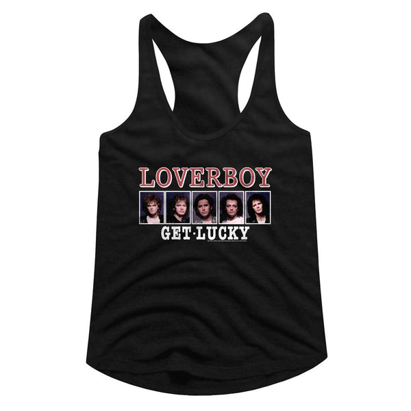 Loverboy-Get Lucky-Black Ladies Racerback - Coastline Mall